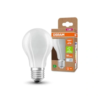 Abbildung von OSRAM LED SUPERSTAR+ CLASSIC A GL FR 60 Lampe mit Sockel E27, klassische Kolbenform, weiß, 3,6W, 806lm, 4000K, kaltweißes Licht, bis zu 60% Energieeinsparung im Vergleich Standard Lampen