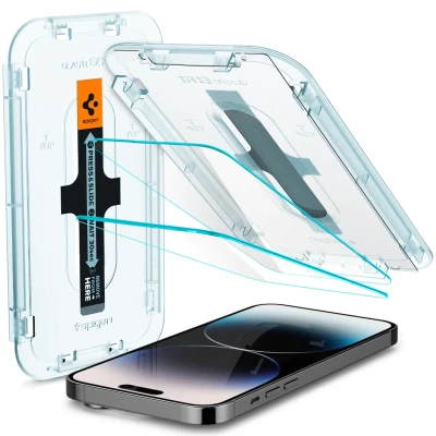 Abbildung von 2er Pack Apple iPhone 14 Pro Panzerglas Spigen GLAStR Fit Screenprotector Duo + Applicator Displayschutzfolie für das
