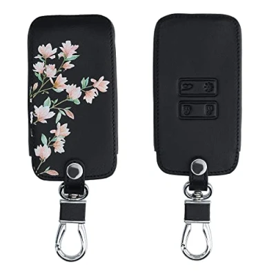 Abbildung von kwmobile Autoschlüssel Hülle kompatibel mit Renault 4 Tasten Smartkey (nur Keyless Go) Kunstleder Schutzhülle Schlüsselhülle Magnolien Rosa Weiß Schwarz