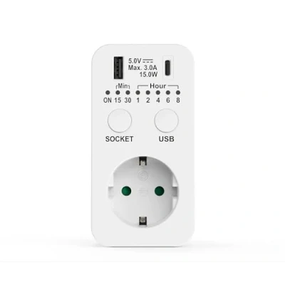 Abbildung von Perfect Steckdose Timer, Schaltuhr 230V, Countdown Schaltsteckdose, Timersteckdose mit USB und C Anschluss, Zeitschaltsteckdose programmierbar, Zeitschalter weiß