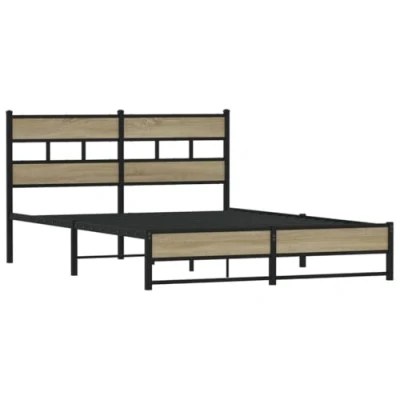 Abbildung von vidaXL Metallbett, Bett ohne Matratze mit Kopfteil Fußteil, Bettgestell Lattenrost, Doppelbett für Schlafzimmer, Sonoma Eiche 150x200cm