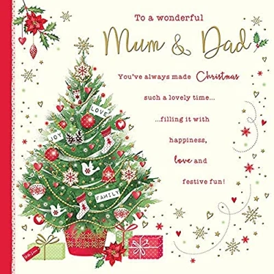 Abbildung von Piccadilly Greetings Traditionelle Weihnachtskarte Mama &amp; Papa, grünbeigegelbrot, 223 mm²