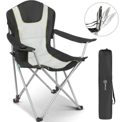Abbildung von HOMECALL Campingstuhl Anglerstuhl Flatsessel Klappbar Liegestuhl (Getränkehalter, Gepolstert, bis 150KG), 3 fach Verstellbare Rückenlehne