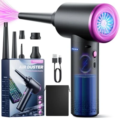 Abbildung von Druckluftgebläse 100000 U/min Druckluftspray mit 9000mAh Akku, 3 Gang Druckluftwedel LED Licht für die PC Reinigung