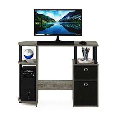 Abbildung von Furinno JAYA Simplistisch Computer Schreibtisch mit Schubladen, Französische Eiche/Schwarz/Schwarz