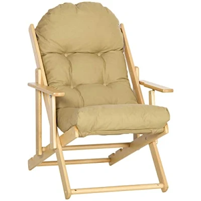 Abbildung von HOMCOM Relaxsessel Klappbar Polstersessel, Ruhesessel, Relaxstuhl, Esszimmerstuhl mit Leinenoptik für Wohnzimmer, Buchenholz, 71 x 89 96 cm Braun