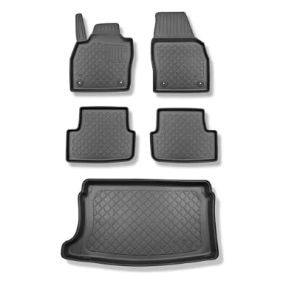Abbildung von Mossa Set TPE Fußmatten Auto + Kofferraumwanne kompatibel mit Seat Ibiza V 6F Hatchback (06.2017 ) schwarz Automatten Autoteppiche Kofferraummatte rutschfest Schutzmatte G1