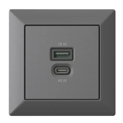 Abbildung von Unterputz USB Ladestation, C 45 Watt + A 15 Charger, anthrazit