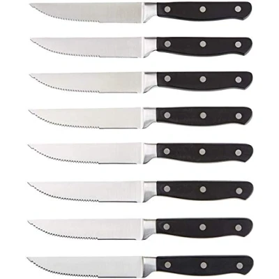 Abbildung von Amazon Basics 8Stück Messerset, Schwarz/Rostfreier Stahl