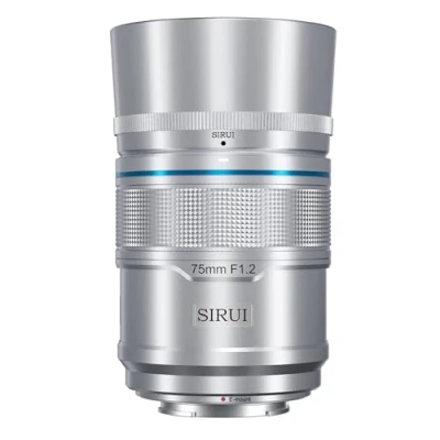 Abbildung von SIRUI Sniper 75mm Autofokus Objektiv, F1.2 Teleobjektiv für APS C Kameras der A5 A6 A7 FX A9 ZV E Serie (E Mount, Silber)