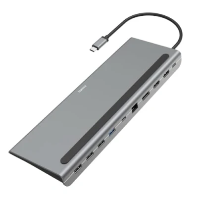 Abbildung von Hama USB C Docking Station 10 Ports (USB Hub 4x A, 2x C, HDMI, 1x Displayport DP, LAN/Ethernet, in 1 mit PD, 5 Gbit/s, 4K für PC, Notebook, Windows und Mac, Anschlüsse) silber