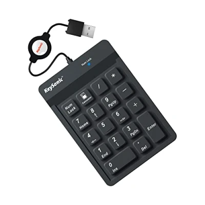 Abbildung von KeySonic ACK 118BK Kabelgebundene Nummern Tastatur aus Silikon, wasser /staubdicht , Kabeltrommel (schwarz)