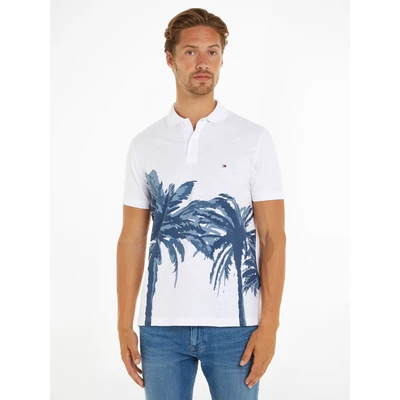 Abbildung von Tommy Hilfiger PALM Placement Print REG POLO Poloshirt, Herren, Größe: Small, White