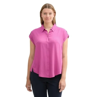 Abbildung von TOM TAILOR Damen Plussize Basic Kurzarm Hemdbluse, lush orchid, 50