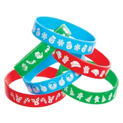 Abbildung von Baker Ross FX676 Weihnachts Silikonarmbänder Packung mit 12, Partytütenfüller für Kinder