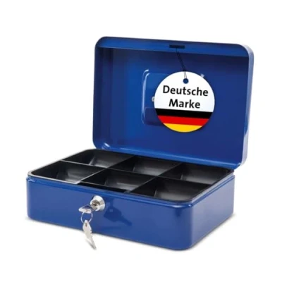 Abbildung von MAUL Geldkassette aus Stahl 25x19x9cm abschließbar Münzgeld Einsatz herausnehmbar Kasse mit 2 Schlüsseln Ideal als Spardose, Geldtasche, Tresor, groß Blau