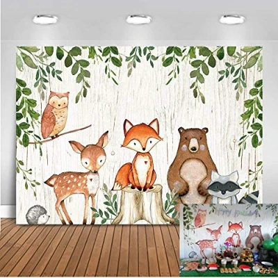 Abbildung von Mehofoto Woodland Baby Shower Geburtstag Kulisse Waldtiere Fotografie Hintergrund 7x5ft Vinyl Party Foto Kulissen
