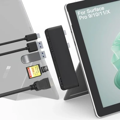 Abbildung von Surface Pro 9/10/11/X Zubehör, Docking Station mit 4K HDMI, USB C Thunderbolt 4 (Display+Daten+100W PD), 2 3.0, SD/TF Kartenleser für