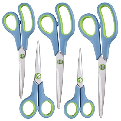 Abbildung von CCR Schere,Edelstahlklingen Soft Grip Schere Scheren Set,Bastelschere Geeignet für Zuhause, Büro und Schule,Satz von 5(blau)