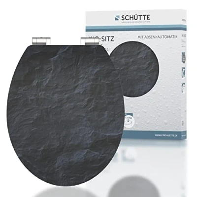 Abbildung von Schütte WC Sitz &quot;BLACK STONE&quot;, High Gloss mit MDF Holzkern, Absenkautomatik