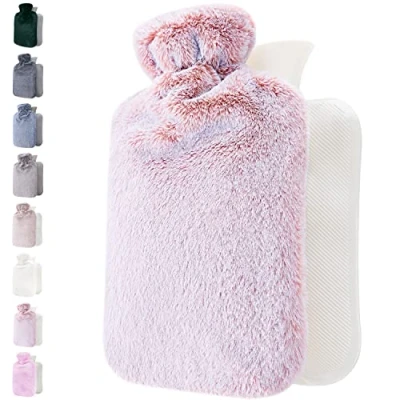 Abbildung von Qomfor Wärmflasche mit Bezug Weicher Premium Flauschig 1,8l groß Wärmeflasche für Erwachsene Kuschelige Nächte, Schmerzlinderung, Rücken, Bauch, Schulter und Nacken Rosa