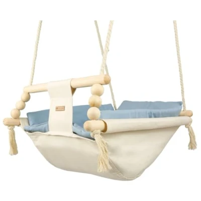 Abbildung von Babyschaukel Kleinkindschaukel Babyliegeschaukel Stoffschaukel Babywippe Wiege (Muster: cremefarben, hellblau)