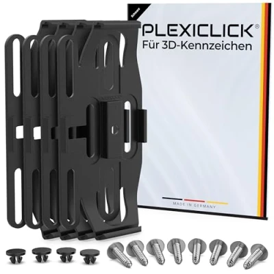 Abbildung von PLEXICLICK® 3D Kennzeichenhalter Kennzeichen Rahmenlos unsichtbar Halterung Auto Universal Für Deutsche Kfz (Schwarz, Nur (kein Österreich))