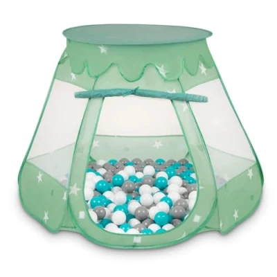 Abbildung von Selonis Baby Spielzelt Mit Plastikbällen Zelt 105X90cm/100 Stück Bälle Plastikkugel Kinder, Minze:Grau/Weiß/Türkis