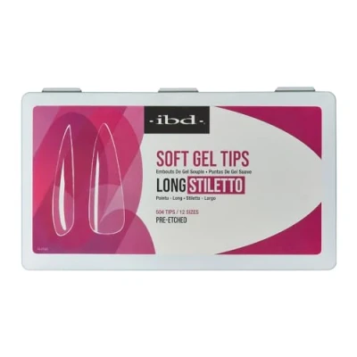 Abbildung von IBD Soft Gel Tips Long Stiletto 504 Stück, 12 Größen, Transparente Nagelspitzen, weiche Gelspitzen für Nagelverlängerung, Stilettoform
