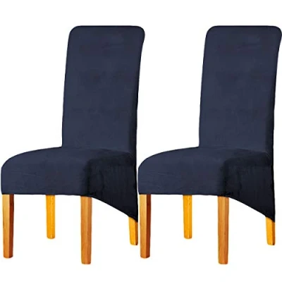 Abbildung von LANSHENG Stretchy XL Stuhlbezüge für Esszimmerstühle, Stretch Spandex mit Gummiband Stuhlbezug,Velvet Large Dining Chair Schonbezüge Restaurant Hotel Party Bankett (Marine,2er Set (Groß))