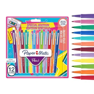 Abbildung von PAPER MATE Flair Filzstifte mittlere Spitze (0,7 mm) gemischte Retrofarben 12 Stück
