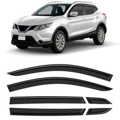 Abbildung von CLIM ART Windabweiser für/kompatible mit Nissan Qashqai 2013 2021 SUV Autofenster Regenschutz, Regenabweiser, Anklebbare Deflektoren, 6 Stück