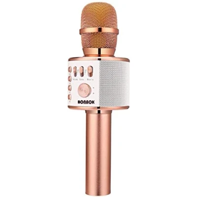 Abbildung von BONAOK Bluetooth Karaoke Mikrofon Kinder, Drahtlose Dynamisches mit Lautsprecher, Familie Party Podcast Auto Kabellos, Kompatibel Android/IOS(Rose Gold)