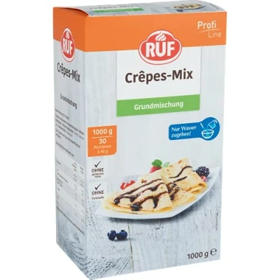 Abbildung von RUF Crêpes Teig, Großpackung, Backmischung für oder Pfannkuchen, einfache Zubereitung mit Wasser und Öl, Großküchen, Hotels Restaurants, 1000g