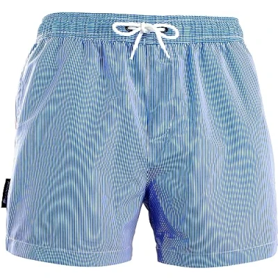 Abbildung von Luvanni Badehose für Herren Schnelltrocknende Badeshorts 19v99 mit Kordelzug Beachshorts Widerstandsfähige Boardshorts Schwimmhose Männer Jungs Boys Muster Gestreift Streifen Farbe Blau Weiß S
