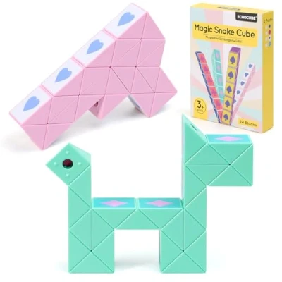 Abbildung von ECHOCUBE Magic Snake Cube im Poker Design, 2er Pack, 24 Blöcke Magische Schlange Würfel Party Bag Füller für Kinder, Twist Puzzle Spielzeug, pädagogische Fidget Toy, Partygeschenke (Grün &amp; Rosa)