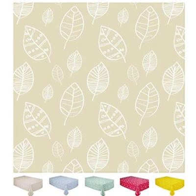 Abbildung von Wachstuch Tischdecke Abwaschbar Eckig 140 x 240 cm Blätter Beige
