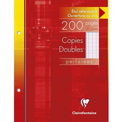 Abbildung von Clairefontaine 4411C Packung mit 100 Blatt Klausurbogen (Doppelblätter) 17x22 cm, 90g, 2 fach gelocht, französische Lineatur, Weiß, 1 Pack