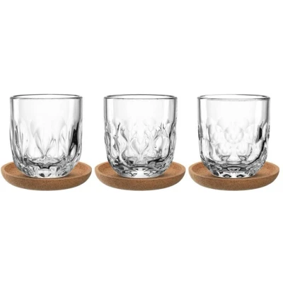 Abbildung von LEONARDO Gläser Set Kaffee GOCCE, 220 ml, 6 teilig, Glas, 3 mit unterschiedlichem Tropfenrelief, inkl. Kork Untersetzer
