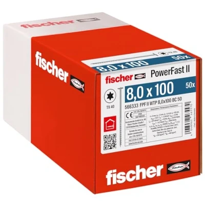 Abbildung von Fischer PowerFast II 566333 Flachkopfschrauben 8 mm 100 Innenvielzahn Stahl verzinkt 50 Stk