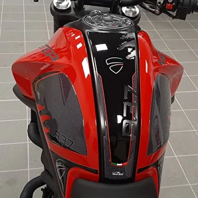 Abbildung von Resin Bike Aufkleber für Motorrad Kompatibel mit Ducati Monster 937 2021. Tankabdeckung vor Stößen und Kratzern. 3D Harzklebstoff Hergestellt in Italien Schwarz Stickers