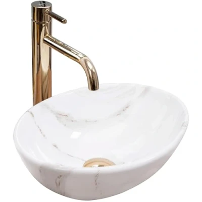 Abbildung von wohnwerk.idee Aufsatzwaschbecken Waschbecken Marmor Optik Gäste WC / Bad Sofia Mini 35x26cm