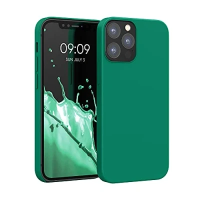 Abbildung von kwmobile Hülle kompatibel mit Apple iPhone 12 / Pro Silikon Handy Case Handyhülle weiche Oberfläche kabelloses Laden Smaragdgrün