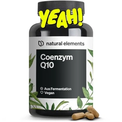 Abbildung von natural elements Coenzym Q10 200mg pro Kapsel 120 vegane Kapseln 4 Monate Reichweite hochwertiges aus Fermentation von Mais hochdosiert, in Deutschland produziert &amp; laborgeprüft St