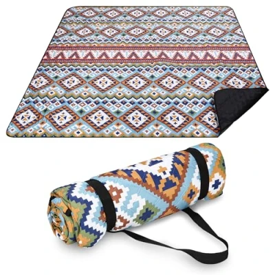Abbildung von Birshe Picknickdecke Campingdecke 200x200cm, Stranddecke Wasserdicht, Decke Waschbar XXL Faltbar Strandmatte mit Tragegriff, für Outdoor, Picknick, Garten, Strand, Camping