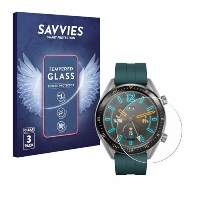 Abbildung von Savvies Panzer Schutz Glas für Huawei Watch GT Active (3 Stück) 9H Hartglas, Anti Fingerprint, Displayschutz