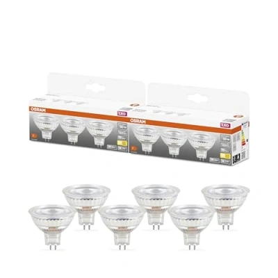 Abbildung von OSRAM Niedervolt LED Reflektorlampen MR16 mit Retrofit Stecksockel, 50 Watts Ersatz, GU5.3, 2700 Kelvin, Glass, 6 er Pack, Dark Gray