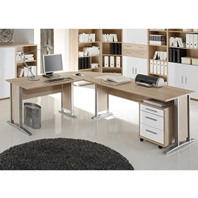 Abbildung von moebel dich auf Winkelschreibtisch Office LINE inkl. Rollcontainer Bürotisch 220/170 x 72 70 cm in 3 Farben (Eiche Sonoma/weiß)
