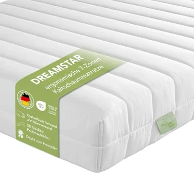 Abbildung von DREAMSTAR Easy Flex ergonische 7 Zonen Kaltschaummatratze Öko Tex Zertifiziert Härtegrad 2 und 3 (H2 &amp; H3) Rollmatratze Made in EU I 100 x 200 cm
