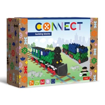 Abbildung von Connect Trefl Bausteine Set 2in1, Zug/LKW mit Anhänger 279 Elemente: 274 + Figur 5 Bausteine, Kreatives Spielzeug für Erwachsene und Kinder ab 7 Jahren